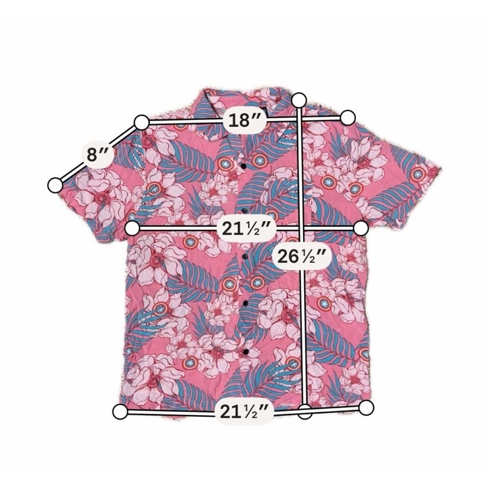 MARVEL Captain America Pink Hawaiian Shirt Men's Button Up Short Sleeve‎ Large - Picture 8 of 8